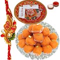 Rakhi Thali with Rakhis., Boondi Laddoo and Roli Tikka