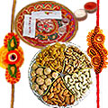 Rakhi Thali with 2 Rakhis and 100 Gms. Dry Fruits, Roli Tikka