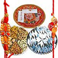 Rakhi Thali with Rakhis, Kaju Katli and Dry Fruits