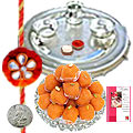 Rakhi Thali with Rakhis, Boondi Ladoo and Roli Tikka
