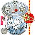 Rakhi Thali with Rakhis, Kaju Katli and Roli Tikka