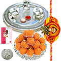 Rakhi Thali with Rakhis, Boondi Ladoo and Roli Tikka