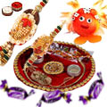 Rakhi Thali with 1 Set Bhaiya n Bhabhi Rakhi, Kids Rakhi and Chocolates