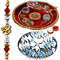 Rakhi Thali with One or More Designer Ethnic Rakhi and Kaju Katli