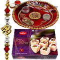 Rakhi Thali with One or More Designer Ethnic Rakhi and Haldirams Soan Papri