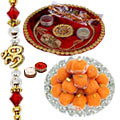 Rakhi Thali with One or More Designer Ethnic Rakhi and Boondi Ladoo