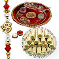 Rakhi Thali with One or More Designer Ethnic Rakhi and Kaju Pista Roll