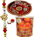 Rakhi Thali with One or More Designer Ethnic Rakhi and Haldirams Gulab Jamun
