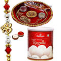 Rakhi Thali with One or More Designer Ethnic Rakhi and Haldirams Rasgulla Pack